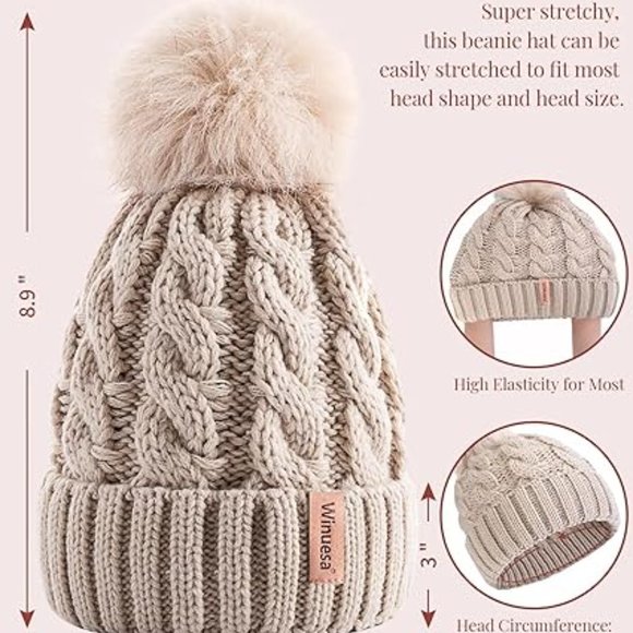 3 PCS Womens Beanie with Pom Pom,‎ Knit Beanie Hats for Women Winter and Fall - Picture 5 of 6